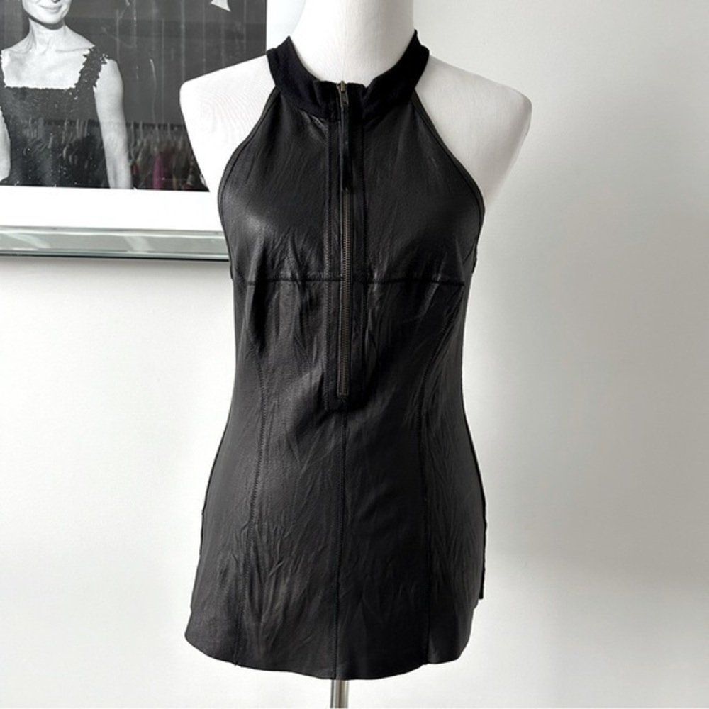 Illia Leather and Jersey Knit Zipper Top